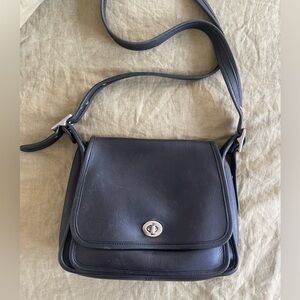 Coach Rambler 9061 Black Leather with Nickle Crossbody Bag Vintage